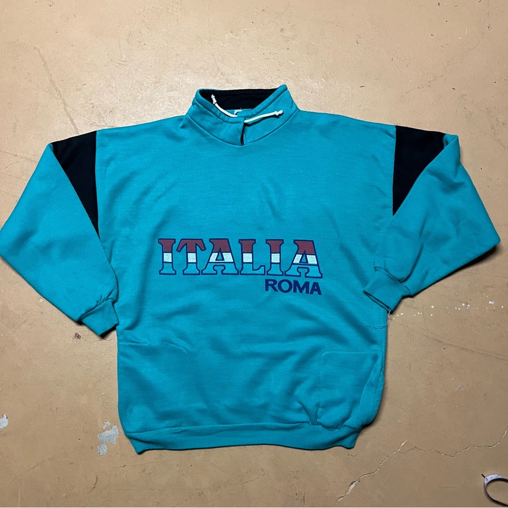 Vintage 90’s Italia Roma Teal and Black Men's Sweater Large